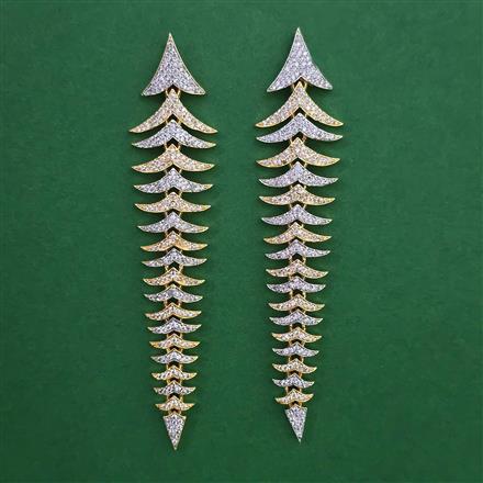 American Diamond Long Earring with Rhodium Plating 2 Tone Plating Mehndi Plating Carat Plating