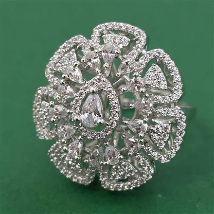 American Diamond Adjustable Ring with Rhodium Plating 2 Tone Plating Mehndi Plating Carat Plating