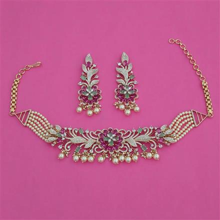 American Diamond Pearl Necklace with Carat Plating