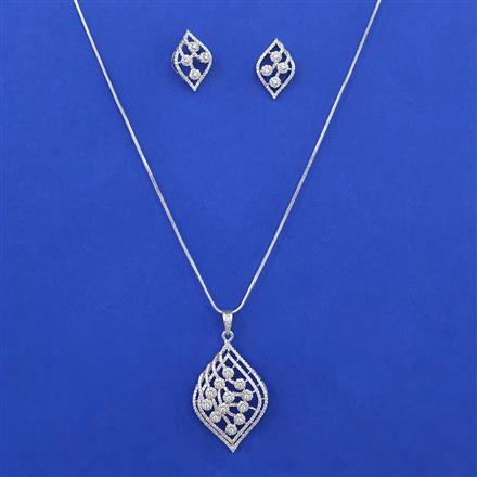 American Diamond Classic Pendant Set with Rhodium Plating