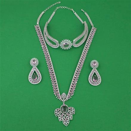 American Diamond Combo Necklace Set with Rhodium Plating