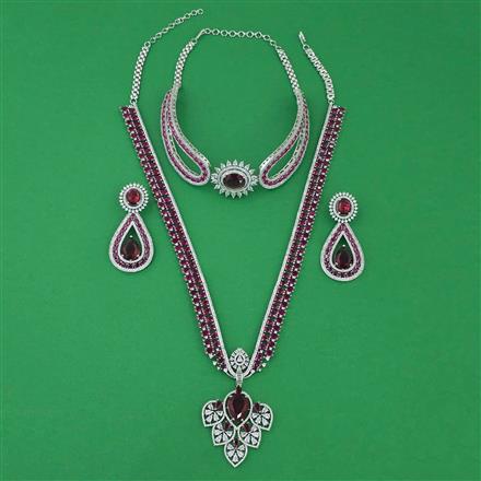 American Diamond Combo Necklace Set with Rhodium Plating