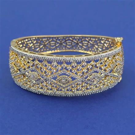 American Diamond Broad Kada with Rhodium Plating 2 Tone Plating Mehndi Plating