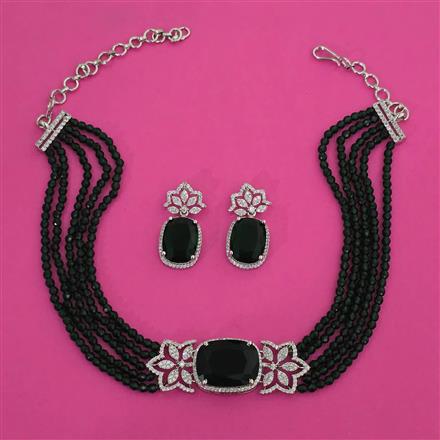 American Diamond Choker Necklace with Rhodium Plating