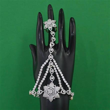 American Diamond Adjustable Hath Pan with Rhodium Plating 2 Tone Plating Mehndi Plating
