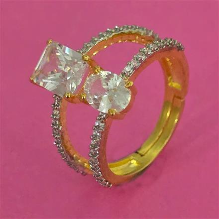 American Diamond Adjustable Ring with 2 Tone Plating