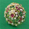 American Diamond Pearl Ring with Gold Plating