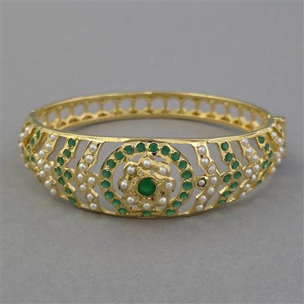 American Diamond Pearl Kada with Gold Plating