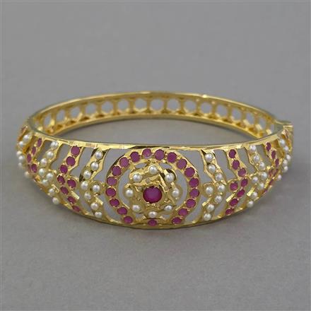 American Diamond Pearl Kada with Gold Plating