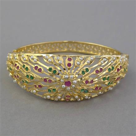 American Diamond Pearl Kada with Gold Plating
