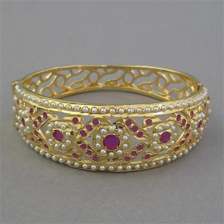 American Diamond Pearl Kada with Gold Plating