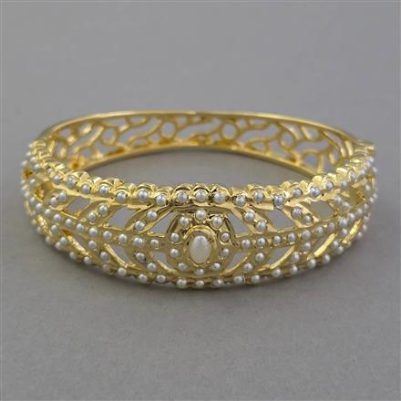 American Diamond Pearl Kada with Gold Plating