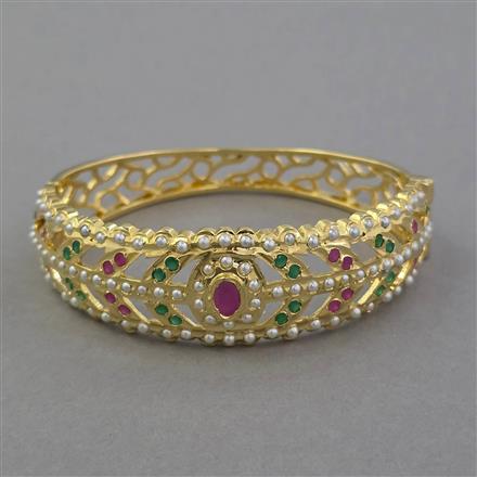 American Diamond Pearl Kada with Gold Plating
