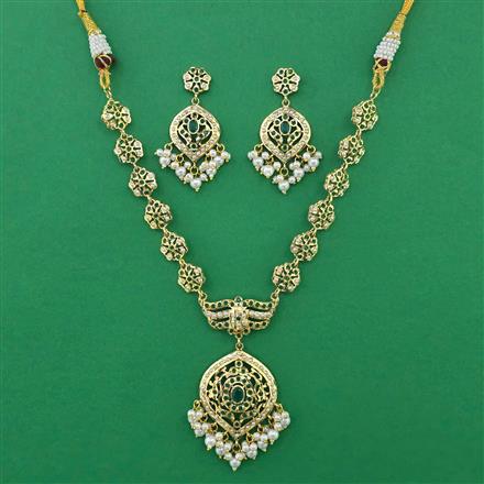 American Diamond Pearl Necklace with Gold Plating