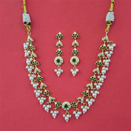 American Diamond Pearl Necklace with Gold Plating