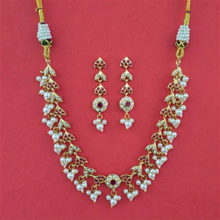 American Diamond Pearl Necklace with Gold Plating