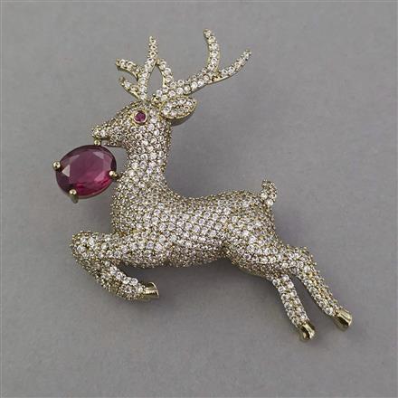 American Diamond Animal Brooch with Mehndi Plating