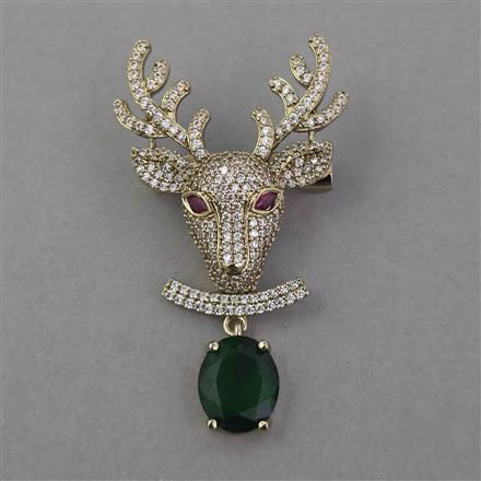 American Diamond Animal Brooch with Mehndi Plating