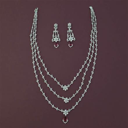 American Diamond Layered Necklace with Rhodium Plating