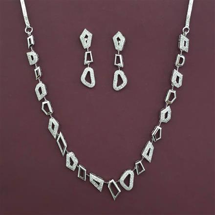 American Diamond Delicate Necklace with Rhodium Plating 2 Tone Plating