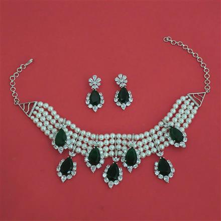 American Diamond Pearl Necklace with Rhodium Plating