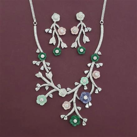 American Diamond Classic Necklace with Rhodium Plating
