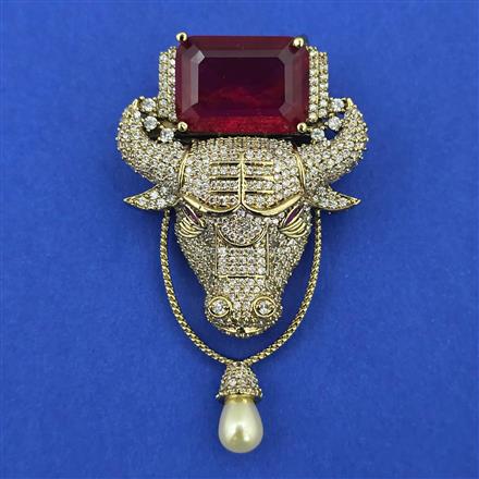 American Diamond Animal Brooch with Mehndi Plating