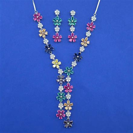 American Diamond Classic Necklace with Rhodium Plating
