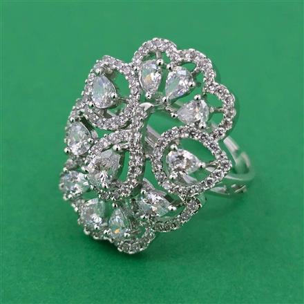 American Diamond Adjustable Ring with Rhodium Plating 2 Tone Plating Mehndi Plating