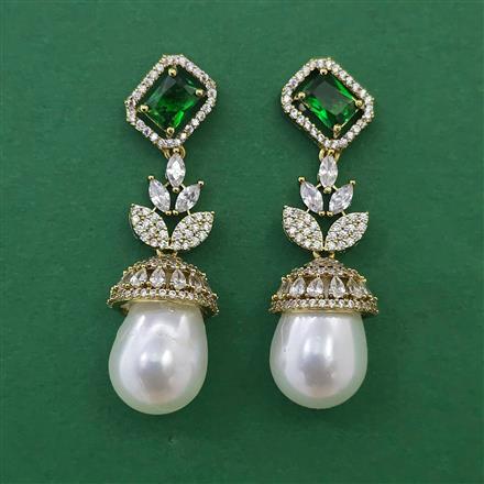 American Diamond Pearl Earring with Mehndi Plating