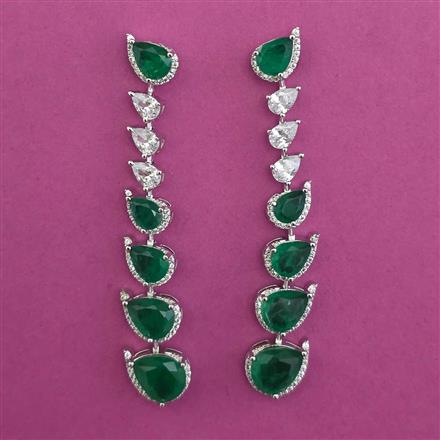 American Diamond Long Earring with Rhodium Plating