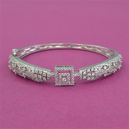 American Diamond Openable kada with Rhodium Plating Mehndi Plating