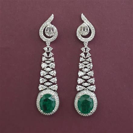 American Diamond Long Earring with Rhodium Plating