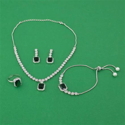 American Diamond Combo Necklace Set with Rhodium Plating