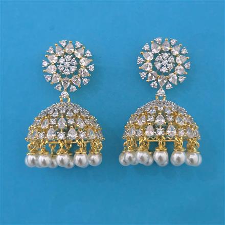 American Diamond Jhumki with Rhodium Plating 2 Tone Plating Carat Plating