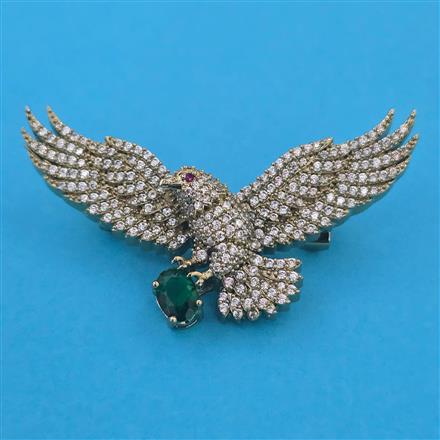 American Diamond Birds Brooch with Mehndi Plating