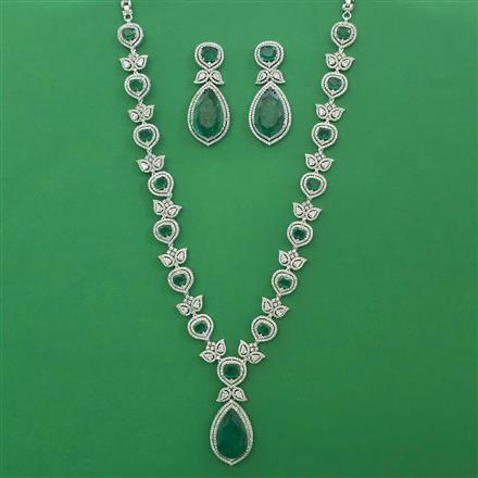 American Diamond Long Necklace with Rhodium Plating