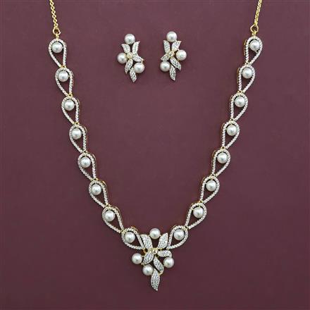 American Diamond Pearl Necklace with Rhodium Plating 2 Tone Plating Mehndi Plating