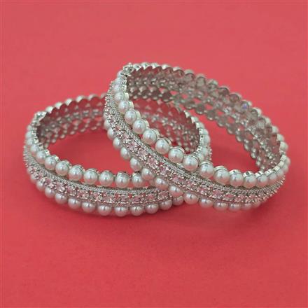American Diamond Pearl Bangles with Rhodium Plating