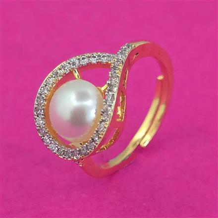American Diamond Adjustable Ring with Rhodium Plating 2 Tone Plating Mehndi Plating