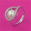 American Diamond Adjustable Ring with Rhodium Plating 2 Tone Plating Mehndi Plating