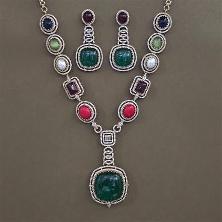 American Diamond Classic Necklace with Mehndi Plating
