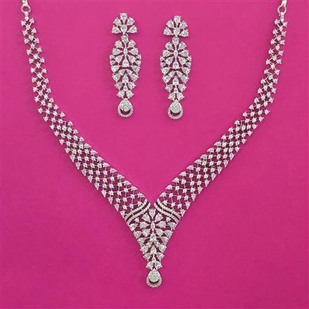 American Diamond Classic Necklace with Rhodium Plating 2 Tone Plating