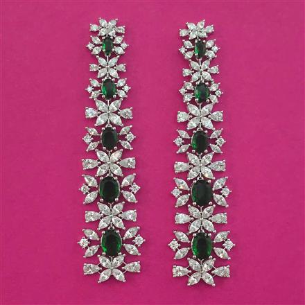 American Diamond Long Earring with Rhodium Plating