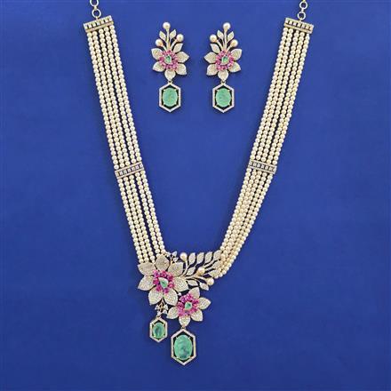 American Diamond Pearl Necklace with Carat Plating