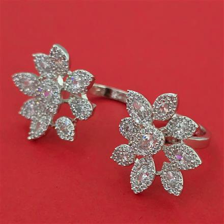 American Diamond Adjustable Ring with Rhodium Plating 2 Tone Plating Mehndi Plating