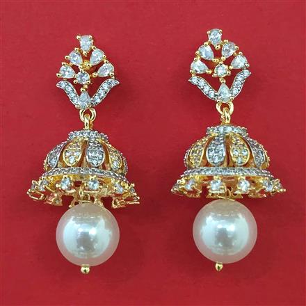American Diamond Jhumki with Rhodium Plating 2 Tone Plating Mehndi Plating