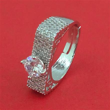 American Diamond Adjustable Ring with Rhodium Plating 2 Tone Plating Carat Plating