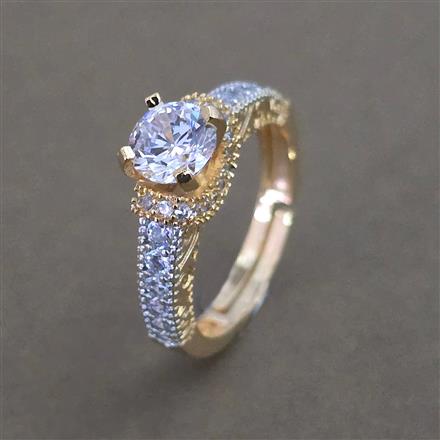 American Diamond Adjustable Ring with Rhodium Plating 2 Tone Plating Carat Plating