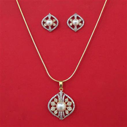 American Diamond Pearl Pendant Set with 2 Tone Plating